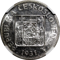 Czechoslovakia Silver 1931 10 Korun 30 mm NGC MS60  KM# 15 (022)
