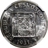 Czechoslovakia Silver 1931 10 Korun 30 mm NGC MS60  KM# 15 (022)
