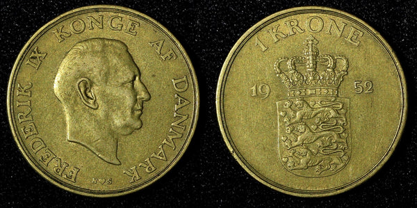 DENMARK Frederik IX Aluminum-Bronze 1952 N S 1 Krone KM# 837.1 (27 717)