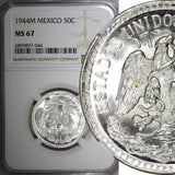 Mexico ESTADOS UNIDOS Silver 1944 M 50 Centavos NGC MS67 GEM GEM BU KM# 447 (4)