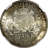 SWEDEN Silver Jubilee Oscar II 1897 EB 2 Kronor NGC UNC DETAILS KM# 762 (004)