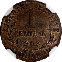 FRANCE Bronze 1903 1 Centime NGC UNC DETAILS KM# 840 (048)