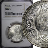 India-British George V Silver 1920 (C) Rupee NGC MS63 Calcutta Mint KM# 524 (49)