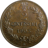 ITALY Vittorio Emanuele III Bronze 1903 R 2 Centesimi UNC KM# 38 (23 668)