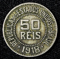 BRAZIL Copper-Nickel 1918 50 Reis  KM# 517 (27 649)
