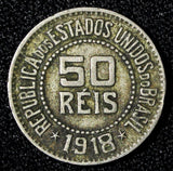 BRAZIL Copper-Nickel 1918 50 Reis  KM# 517 (27 649)