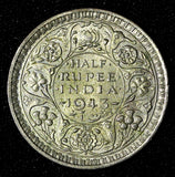 India-British George VI Silver 1943 (B) 1/2 Rupee Bombay UNC Toned KM# 552 (825)