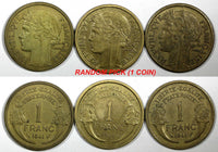 FRANCE 1941 1 Franc WWII Issue  XF Gad# 470 KM# 885 RANDOM PICK (1 Coin) (942)
