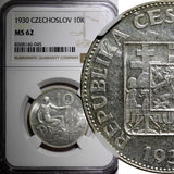 Czechoslovakia Silver 1930 10 Korun 30 mm NGC MS62  KM# 15 (045)