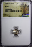 GUATEMALA Silver 1897 1/4 Real NGC MS67 GEM BU NICE TONED  KM#162 (044)
