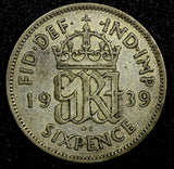 GREAT BRITAIN George VI Silver 1939 6 Pence KM# 852 (24 190)