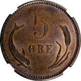 Denmark Christian IX Bronze 1906 5 Øre NGC MS62 BN KM# 794.2 (009)