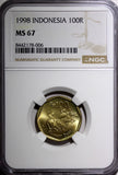 INDONESIA 1998 100 Rupiah Buffalo Racing NGC MS67 GEM BU KM# 53 (006)