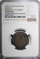 SPAIN Ferdinand V &Isabella I Silver (1497-1504) P 1 Real SEGOVIA NGC VF DETAILS