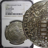 Hungary Joseph II Silver 1783 B Thaler 	Kremnica Mint NGC AU DETAILS Dav-1168