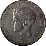Philippines Alfonso XIII Silver 1897 Peso aUNC Nice Toned KM# 154 (28 103)
