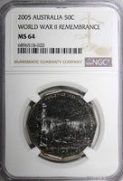 Australia 2005 50 CENTS NGC MS64 World War II Remembrance TOP GRADED KM# 746 (0)