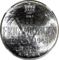Norway Olav V Silver 1970 25 Kroner NGC MS66 Anniversary of Liberation KM#414(4)