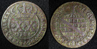 BRAZIL Joao V Copper 1735  20 Reis Lisbon Mint 36mm SCARCE KM# 143.4 (473)