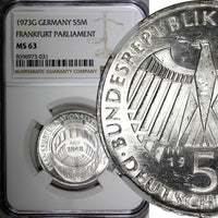 GERMANY Silver 1973 G 5 Mark Frankfurt National Assembly NGC MS63 KM#137 (031)