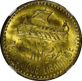 LEBANON Aluminum-Bronze 1955 10 Piastres 1 YEAR Cedar Tree NGC MS65 KM# 22 (049)