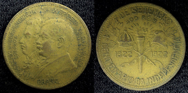 BRAZIL Dom Pedro and President Pess Aluminum-Bronze 1922 500 Reis KM# 521.1 (64)