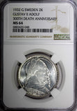 SWEDEN Silver 1932 G 2 Kronor NGC MS64 Death of Gustaf II Adolf BU KM# 805 (048)