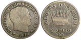 Italian States KINGDOM OF NAPOLEON Silver 1813 M 5 Soldi Milan C# 5.1 (23 494)