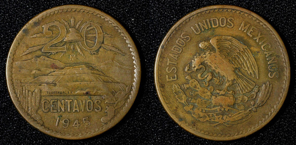 Mexico ESTADOS UNIDOS MEXICANOS Bronze 1945 20 Centavos  KM# 439 (27 587)