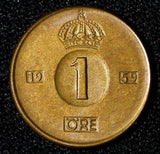 Sweden Gustaf VI Adolf Bronze 1959 TS 1 Ore UNC Toned KM# 820 (30 218)