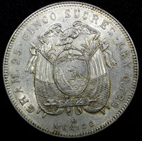 Ecuador Silver 1944 Mo 5 Sucres Mexico Mint 37.8 mm; 25g. WWII KM# 79 (26 640)