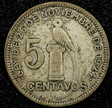 Guatemala Silver 1932 5 Centavos Royal British Mint KM# 238.2  (24 460)