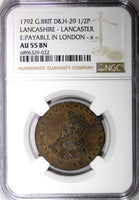 GREAT BRITAIN John of Gaunt Lancashire - Lancaster 1792 1/2 Penny Token NGC AU55