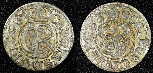 Livonia Riga CARL XI of Sweden (1660-1697)Silver 1663 Solidus,Schilling KM#55(7)