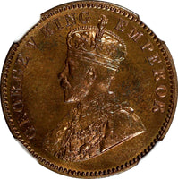 India-British George V Bronze 1935 (C) 1/4 Anna NGC MS64 BN KM# 512 (018)