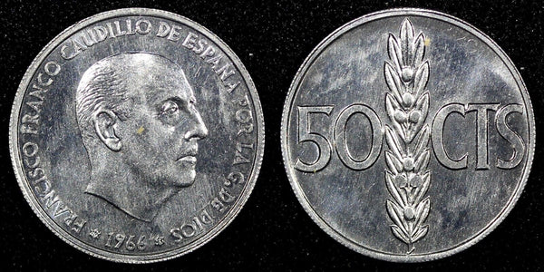 Spain Francisco Franco Aluminum 1966 (73) 50 Centimos KM# 795  (24 093)