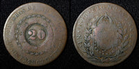 BRAZIL Pedro I ND B 20 Reis KM# 436.2 Countermark on 40 Reis Bahia Mint  (496)