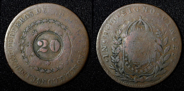 BRAZIL Pedro I ND B 20 Reis KM# 436.2 Countermark on 40 Reis Bahia Mint  (496)