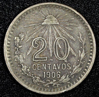 MEXICO Silver 1906 Mo  20 Centavos  Toned KM# 435 (27 054)