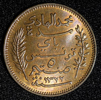 TUNISIA Muhammad IV Bronze AH1322 1904 A 5 Centimes aUNC/UNC   KM# 228 (28 225)