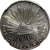MEXICO Silver 1886 GO RR 8 Reales Guanajuato Mint NGC AU58  KM# 377.8 (002)