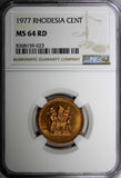 Rhodesia Bronze 1977 1 Cent NGC MS64 RD NICE FULL RED TONING KM# 10 (023)