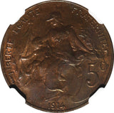 France Bronze 1914 5 Centimes NGC MS64 BN KM# 842 (002)