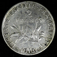 FRANCE Silver 1913 2 Francs Paris Mint 27mm Better Date KM# 845.1 (25 552)