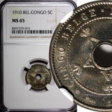 Belgian Congo Albert I 1910 5 Centimes NGC MS65 1st Year Type KM# 17 (015)
