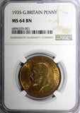 GREAT BRITAIN George V Bronze 1935 1 Penny NGC MS64 BN NICE TONING KM# 838 (01)