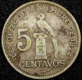 Guatemala Silver 1934 5 Centavos  Royal British Mint KM# 238.2  (24 455)