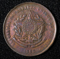 BRAZIL Bronze 1908 20 Reis Rio de Janeiro Mint KM# 490 (27 659)