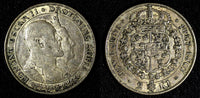 SWEDEN Oscar II Silver 1907 EB 2 Kronor Golden Wedding Anniv. KM#776 (143)