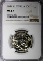 AUSTRALIA Elizabeth II  1981 20 Cents NGC MS67 GEM BU TOP GRADED KM# 66 (001)